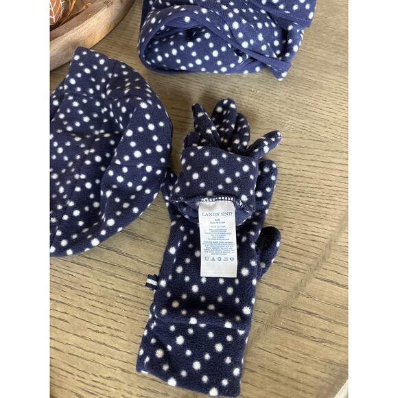 LANDS END Fleece Navy/White Polka Dot Set S/M - Picture 2 of 8